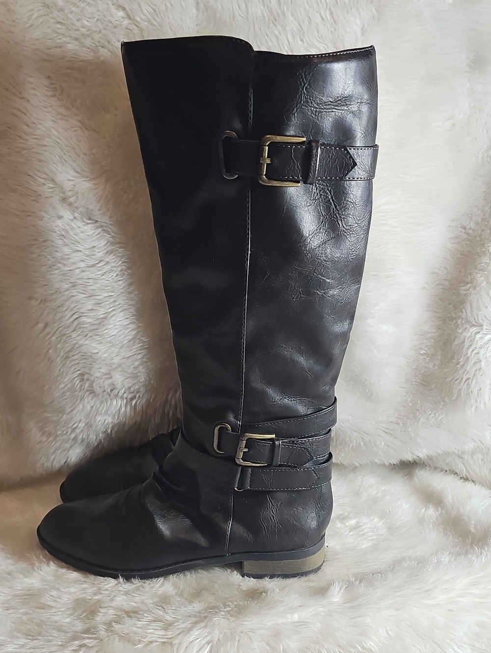 : Diba True Molly Black Tall Riding Boots Buckle Side Zip Size 7M
